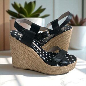 MARC BY MARC JACOBS Black Leather Espadrilles Wedges Size 6